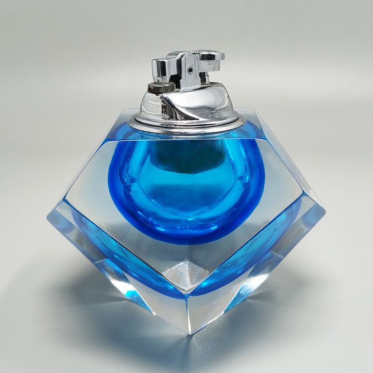 1960er Jahre Atemberaubendes blaues Tischfeuerzeug aus Murano-Sommerglas von Flavio Poli für Seguso