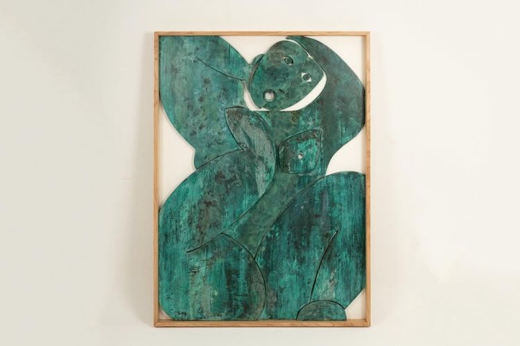 Bas-relief panel “Sortez du cadre!” in weathered wood. Contemporary LS67613002