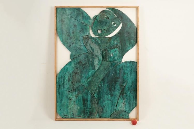 Bas-relief panel “Sortez du cadre!” in weathered wood. Contemporary LS67613002