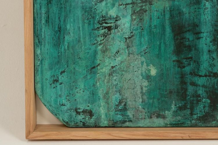Bas-relief panel “Sortez du cadre!” in weathered wood. Contemporary LS67613002