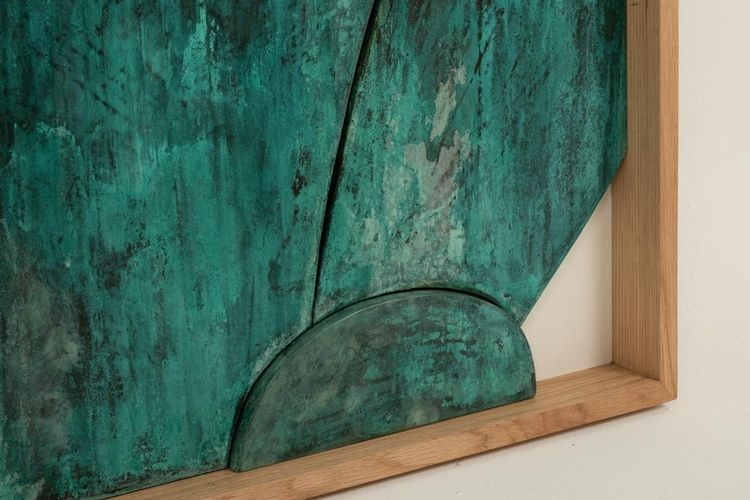 Bas-relief panel “Sortez du cadre!” in weathered wood. Contemporary LS67613002