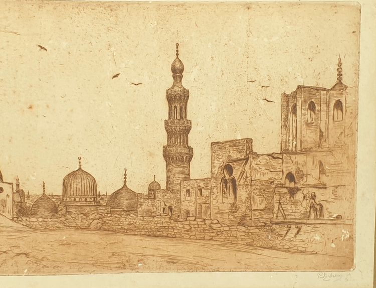 Gravure ancienne Bab al-WAZIR - Le CAIRE - Egypte  Signé Ph Zi....