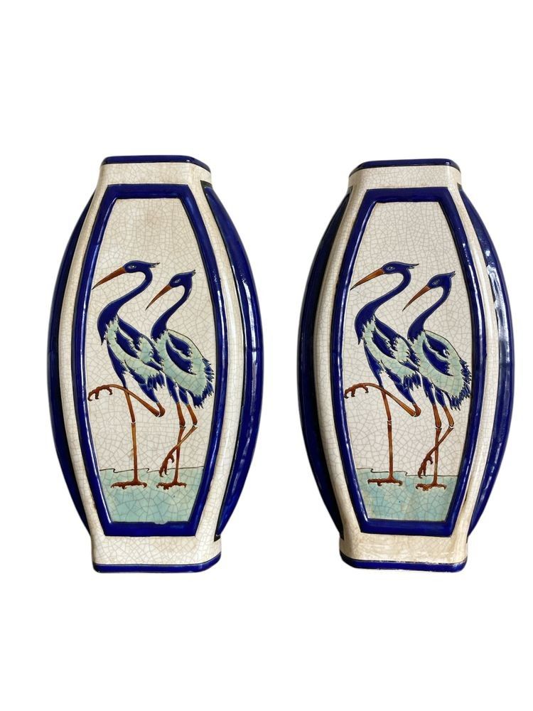 Paire de vases méplats en céramique, Kéralouve, La Louvière