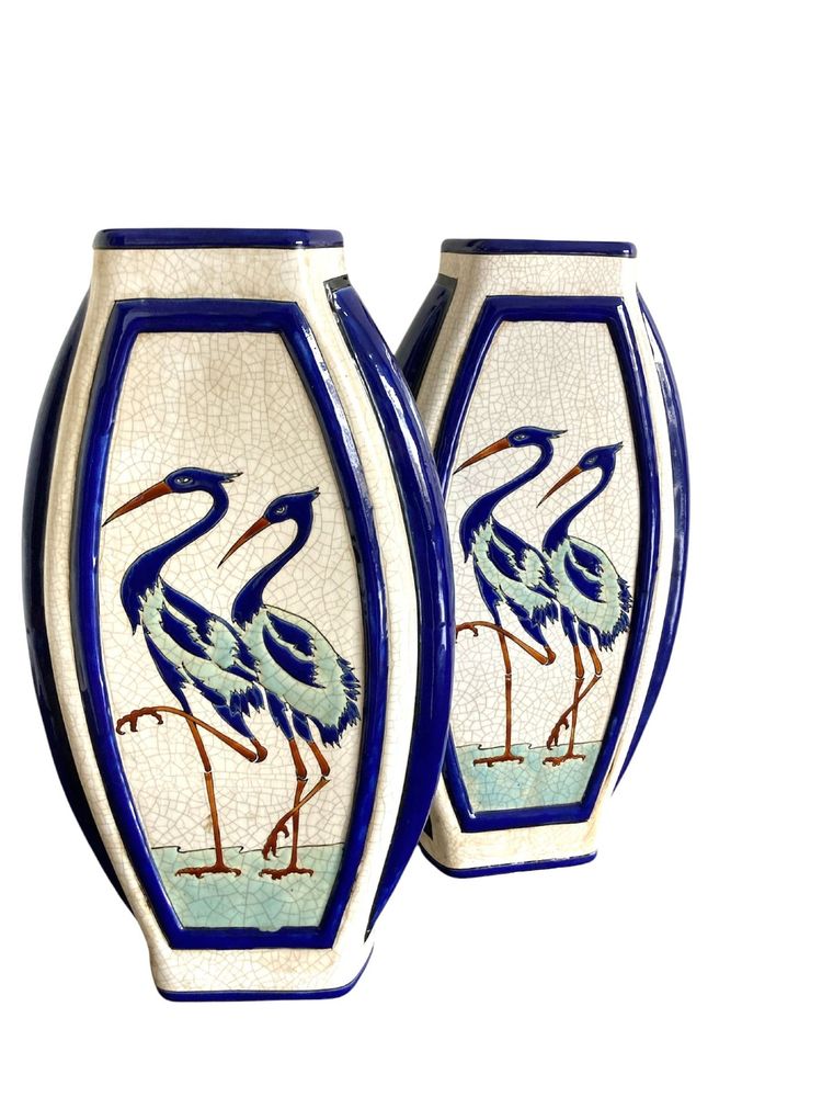 Paire de vases méplats en céramique, Kéralouve, La Louvière