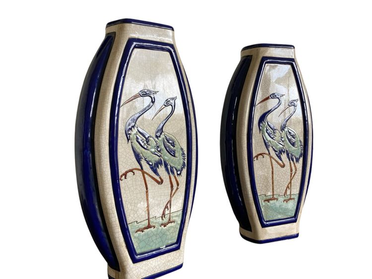 Paire de vases méplats en céramique, Kéralouve, La Louvière