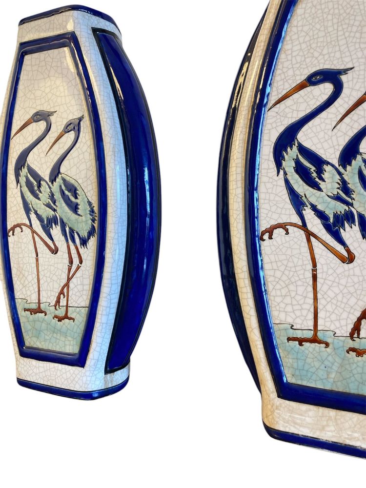 Paire de vases méplats en céramique, Kéralouve, La Louvière
