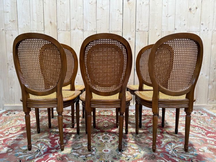 Suite of 6 Louis XVI medallion chairs in canework