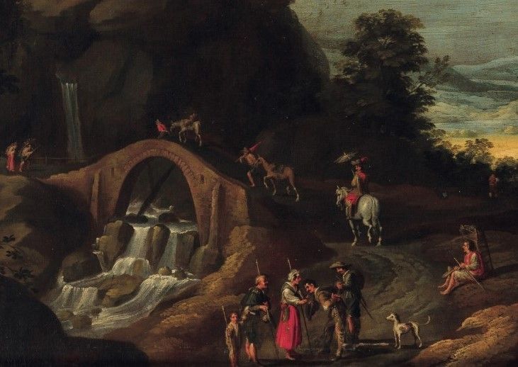 Paul Brill  - École de  - Paysage fluvial avec voyageurs