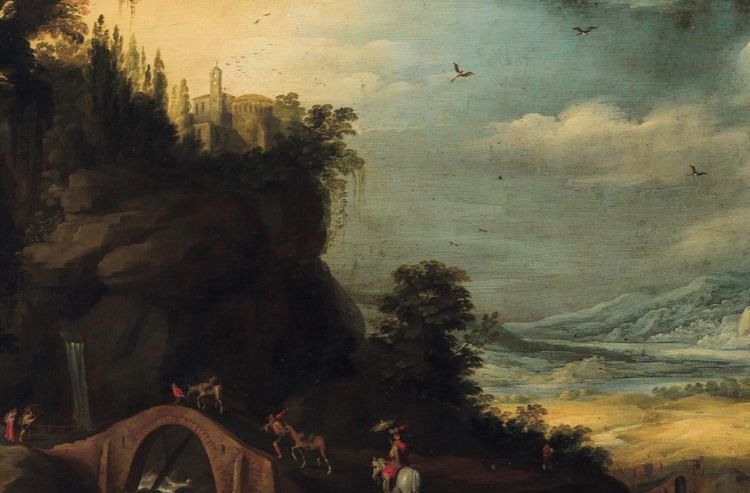 Paul Brill  - École de  - Paysage fluvial avec voyageurs