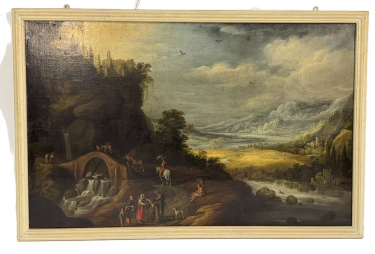 Paul Brill  - École de  - Paysage fluvial avec voyageurs