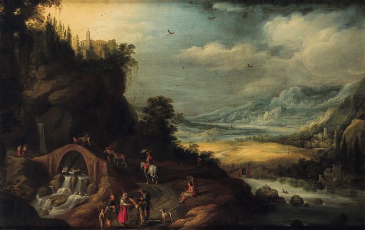 Paul Brill  - École de  - Paysage fluvial avec voyageurs