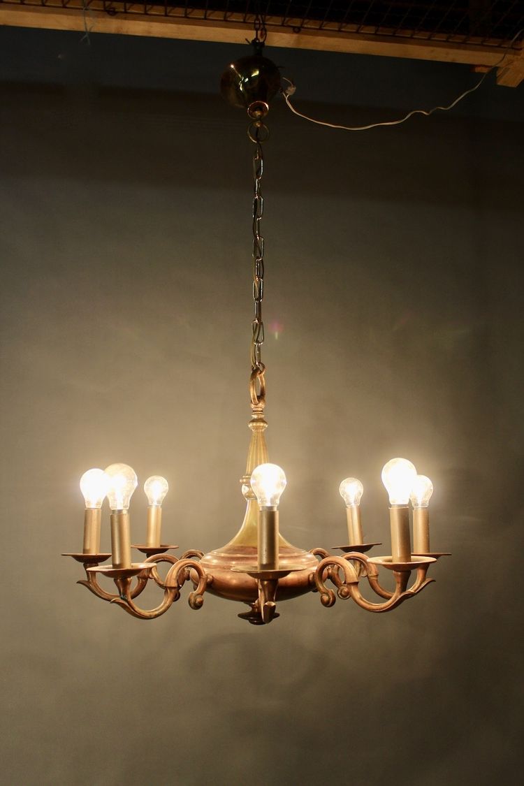 Double patinated bronze chandelier with 8 light arms