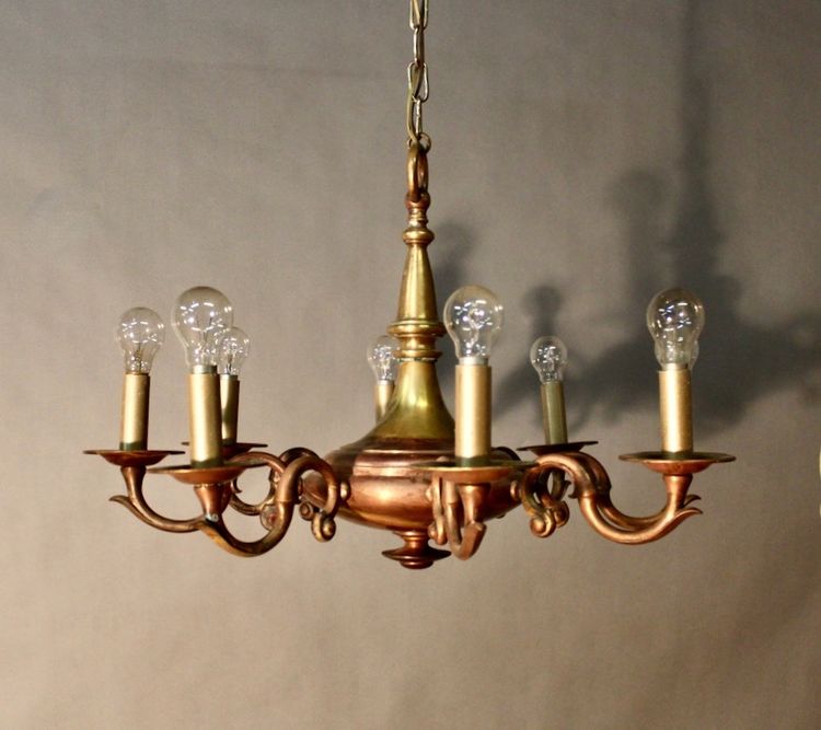 Double patinated bronze chandelier with 8 light arms