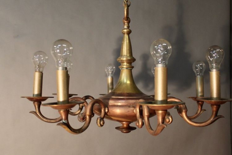Double patinated bronze chandelier with 8 light arms