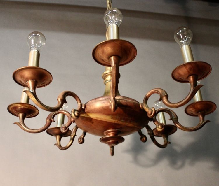 Double patinated bronze chandelier with 8 light arms