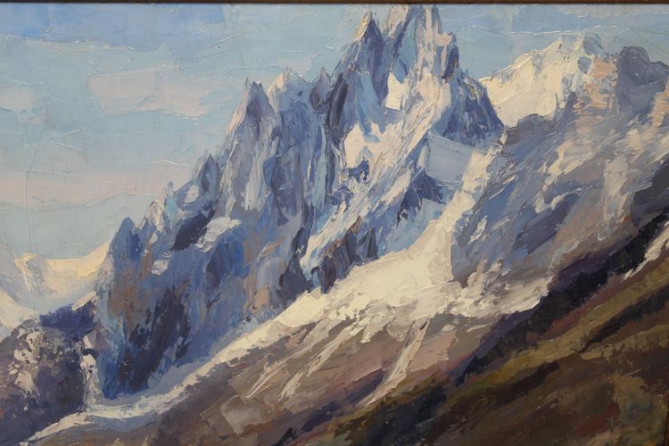 Vue de la mer de glace au Montenvers Chamonix-Mont-Blanc Huile sur toile signée de H. Hudzinski 