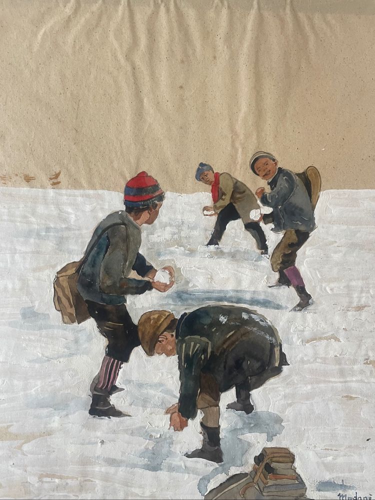 Kinder und Schneebälle