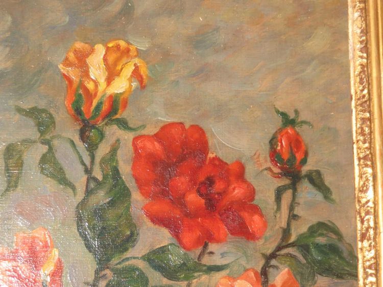 Bouquet De Roses, Peinture époque fin 19ème.