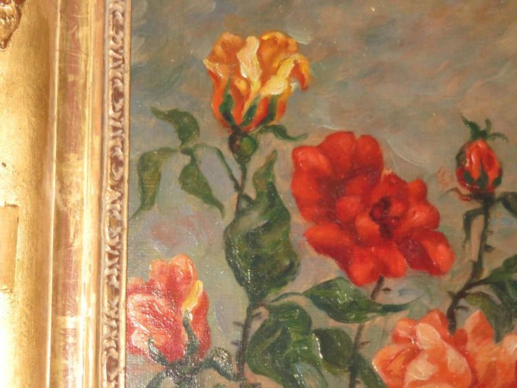 Bouquet De Roses, Peinture époque fin 19ème.