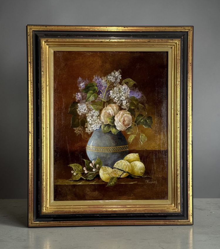 TABLEAU / HUILE SUR PANNEAU EN BOIS ENCADRÉE REPRÉSENTANT UNE NATURE MORTE