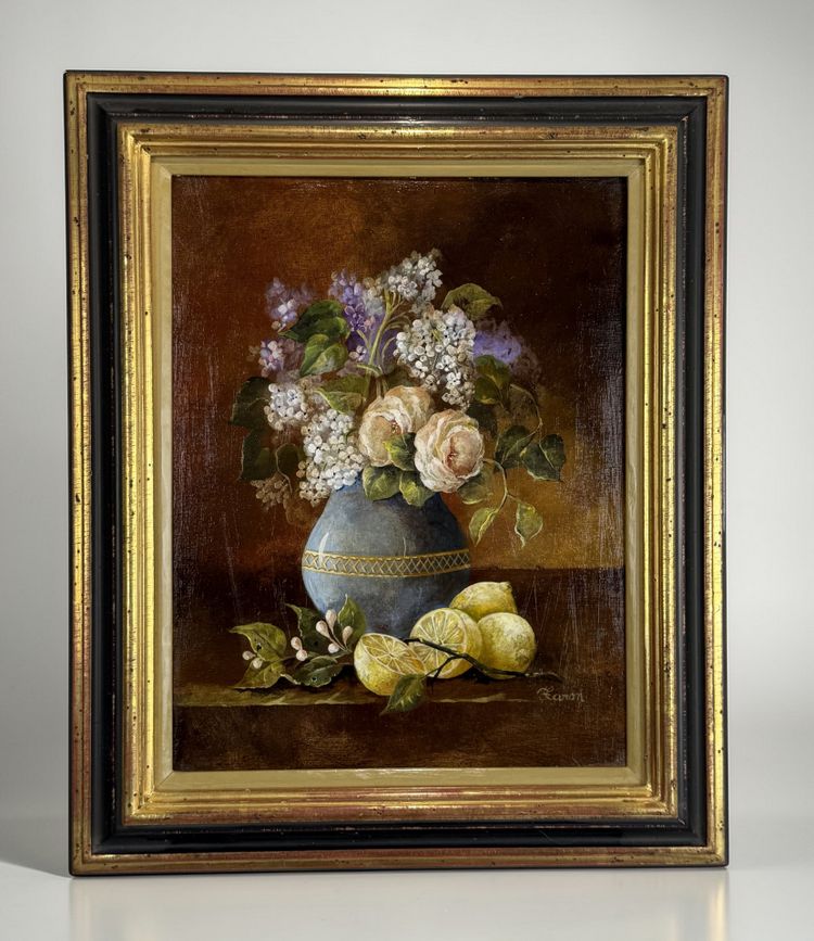 TABLEAU / HUILE SUR PANNEAU EN BOIS ENCADRÉE REPRÉSENTANT UNE NATURE MORTE