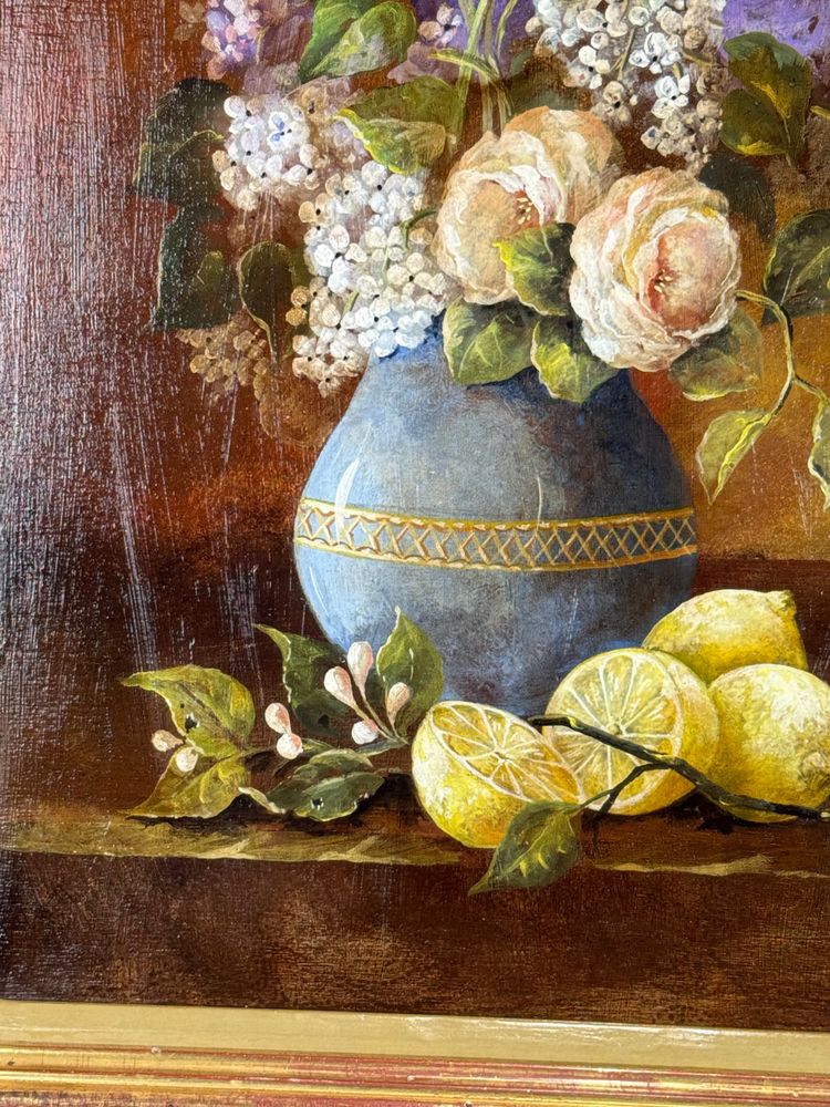 TABLEAU / HUILE SUR PANNEAU EN BOIS ENCADRÉE REPRÉSENTANT UNE NATURE MORTE