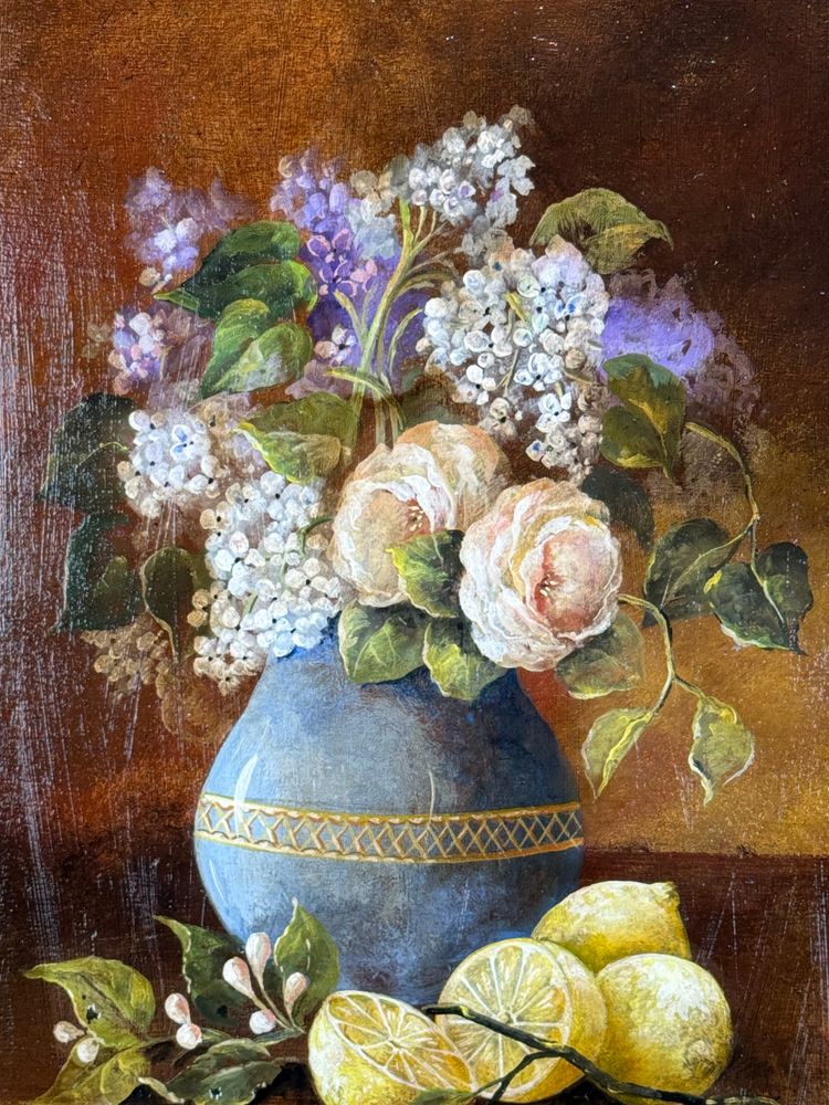 TABLEAU / HUILE SUR PANNEAU EN BOIS ENCADRÉE REPRÉSENTANT UNE NATURE MORTE