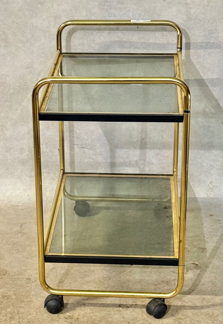 Servierwagen aus Kupfer und Glas