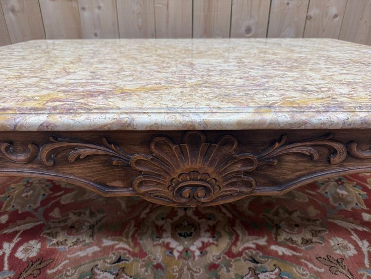 Louis XV style coffee table in walnut and marble top