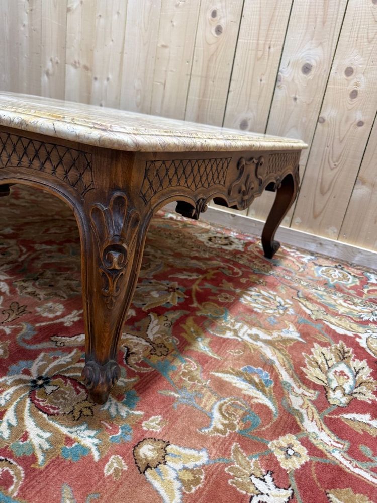 Louis XV style coffee table in walnut and marble top