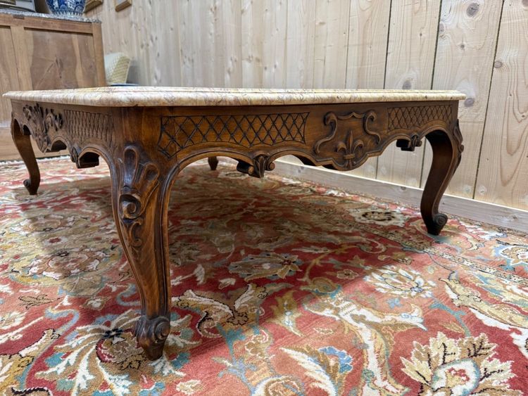 Louis XV style coffee table in walnut and marble top