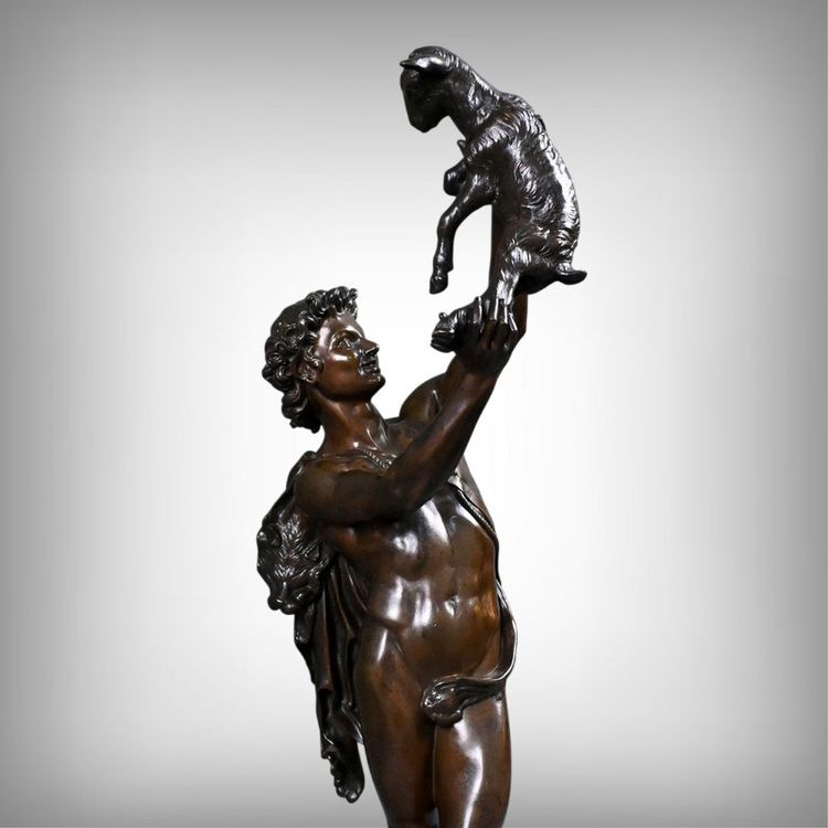 Important bronze sculpture "Faun playing with a kid" signed Gumery – second half of the 19th century