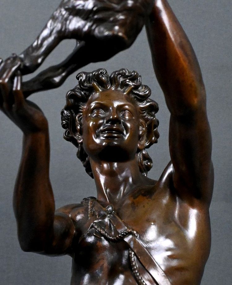Important bronze sculpture "Faun playing with a kid" signed Gumery – second half of the 19th century