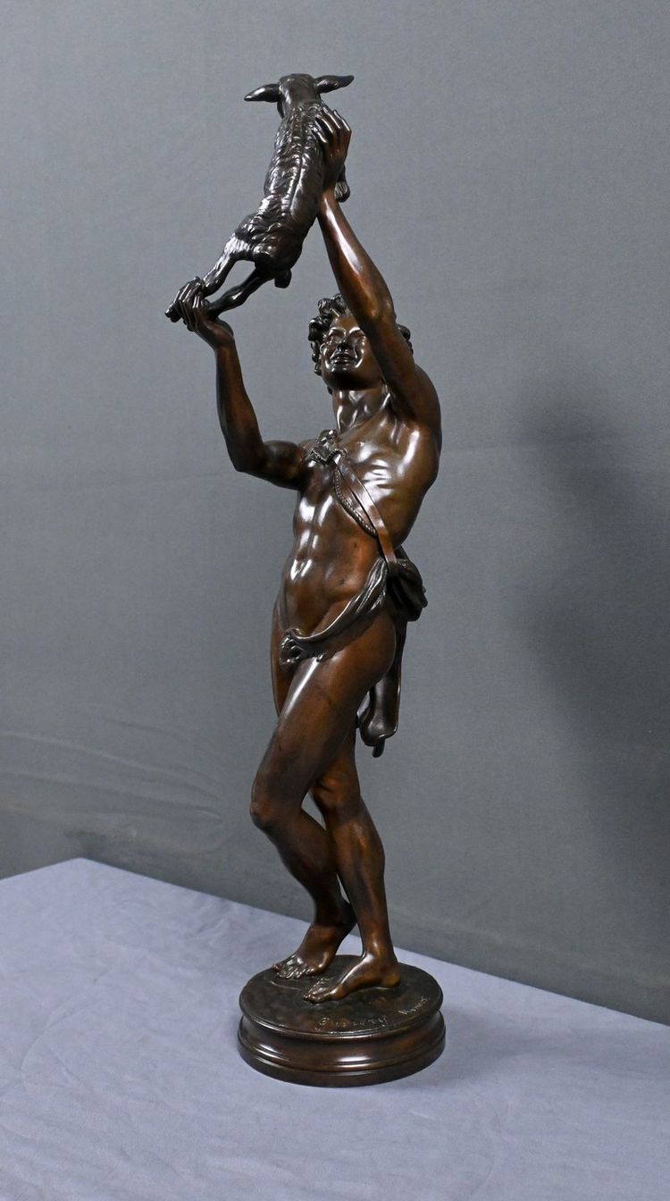 Important bronze sculpture "Faun playing with a kid" signed Gumery – second half of the 19th century