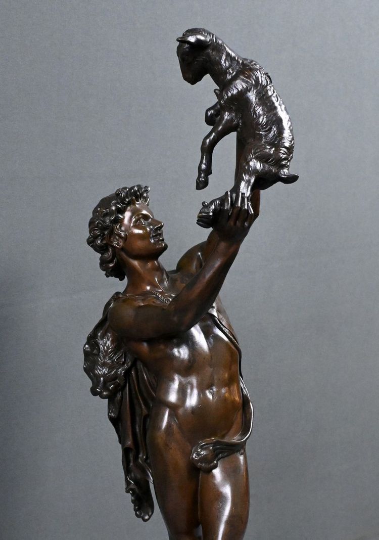 Important bronze sculpture "Faun playing with a kid" signed Gumery – second half of the 19th century