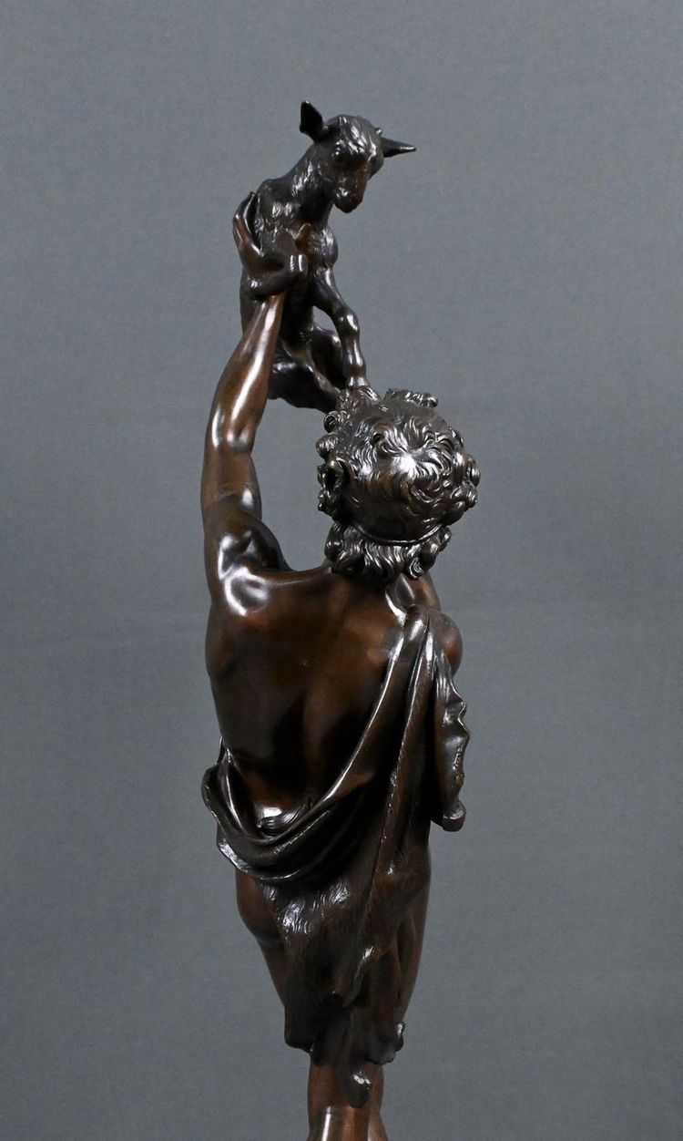 Important bronze sculpture "Faun playing with a kid" signed Gumery – second half of the 19th century