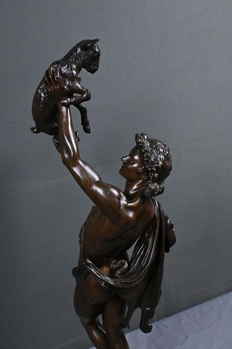 Important bronze sculpture "Faun playing with a kid" signed Gumery – second half of the 19th century