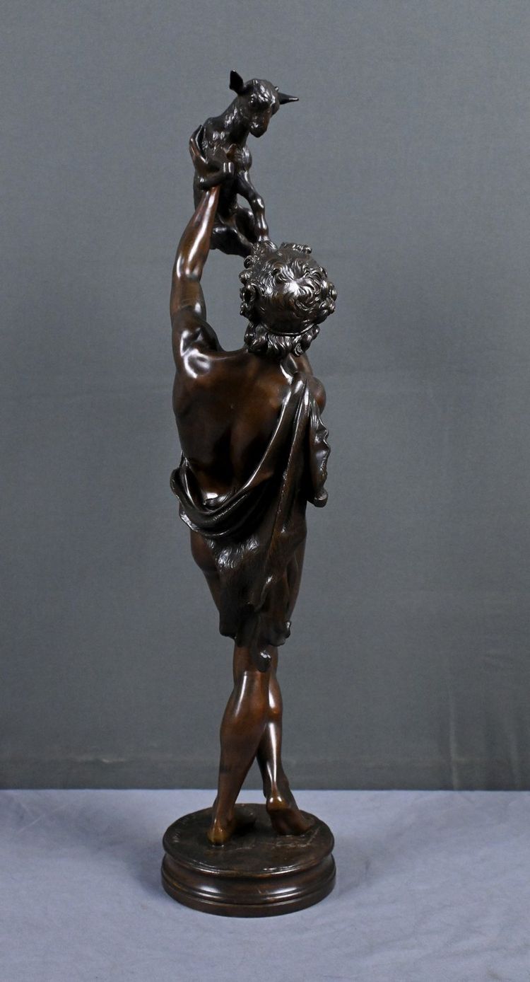 Important bronze sculpture "Faun playing with a kid" signed Gumery – second half of the 19th century