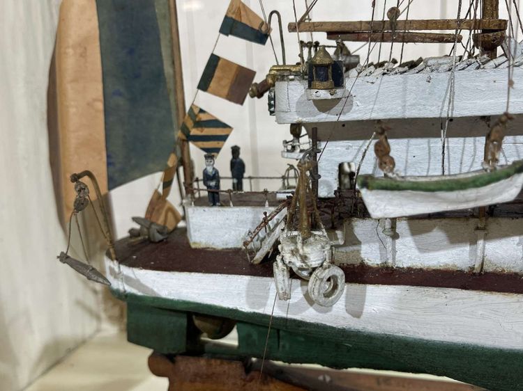 Model of a torpedo boat under glass - Early 20th century folk art