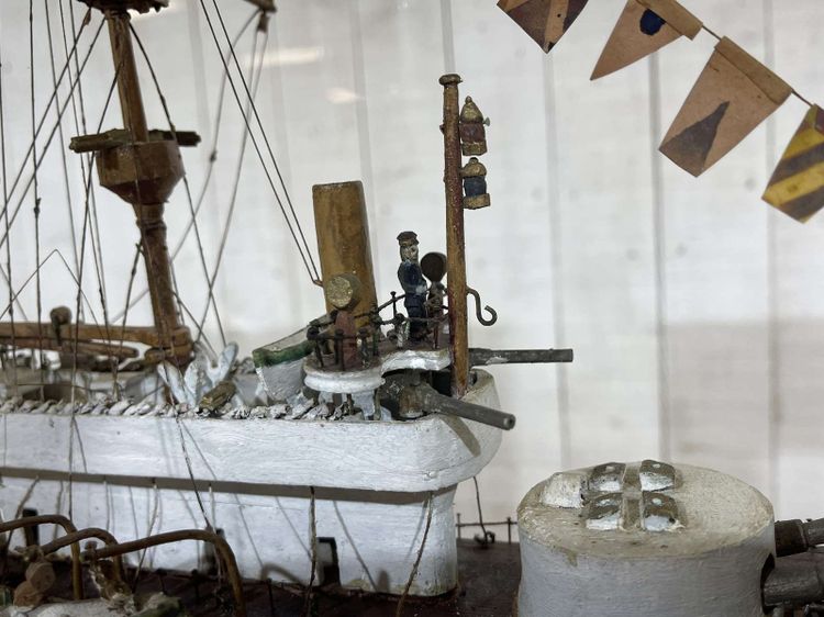 Model of a torpedo boat under glass - Early 20th century folk art