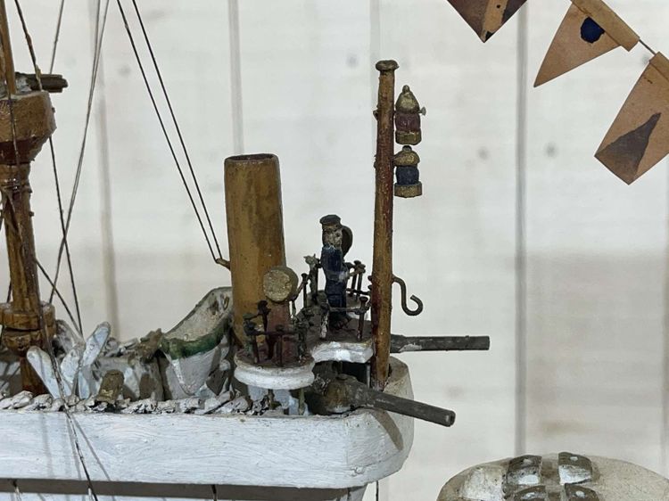 Model of a torpedo boat under glass - Early 20th century folk art