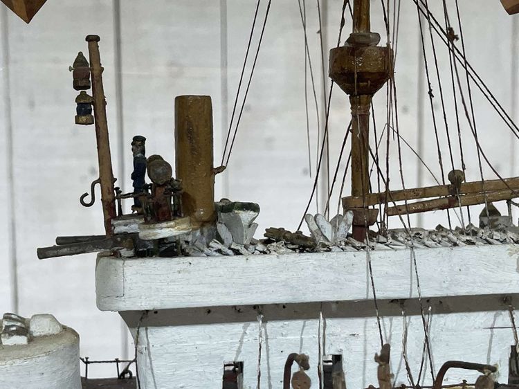Model of a torpedo boat under glass - Early 20th century folk art
