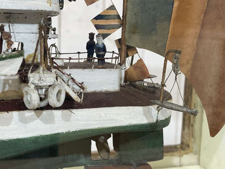 Model of a torpedo boat under glass - Early 20th century folk art