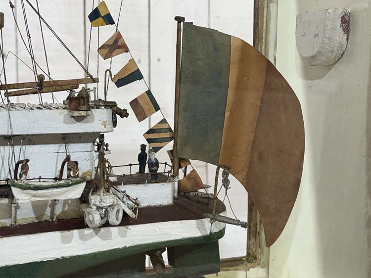 Model of a torpedo boat under glass - Early 20th century folk art