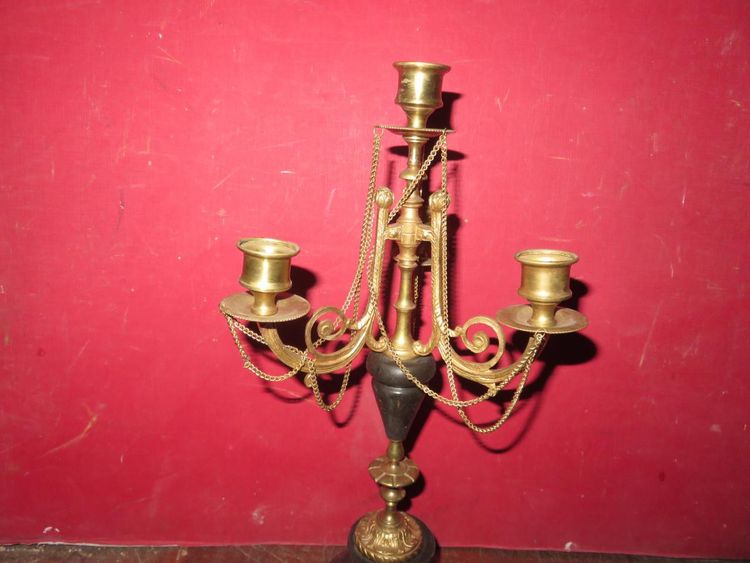 Pair of 4-Light Bronze Chandeliers, 19th Century.