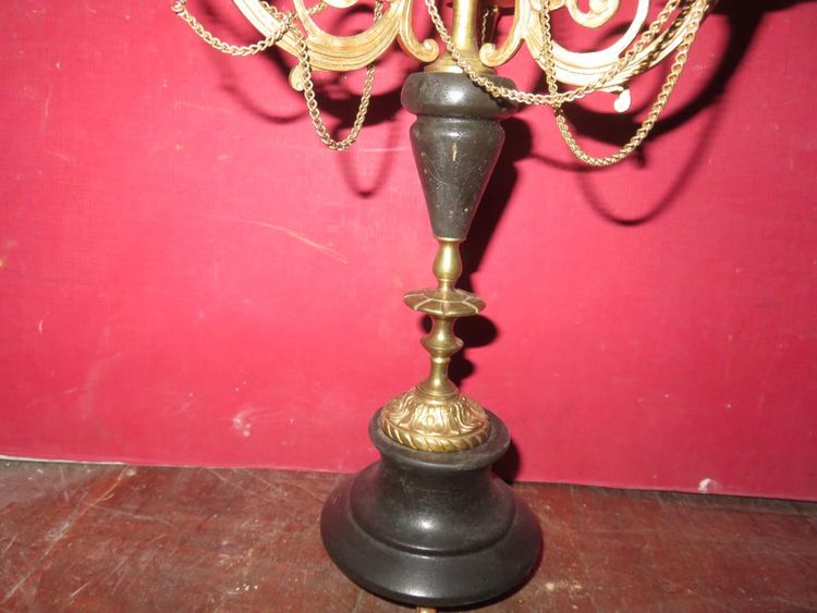 Pair of 4-Light Bronze Chandeliers, 19th Century.
