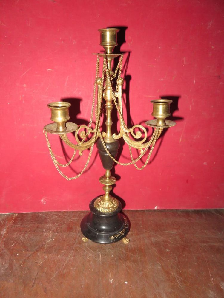 Pair of 4-Light Bronze Chandeliers, 19th Century.