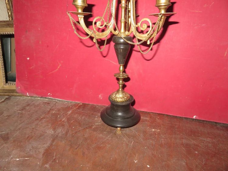 Pair of 4-Light Bronze Chandeliers, 19th Century.