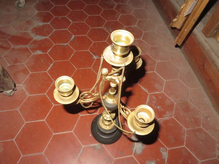 Pair of 4-Light Bronze Chandeliers, 19th Century.