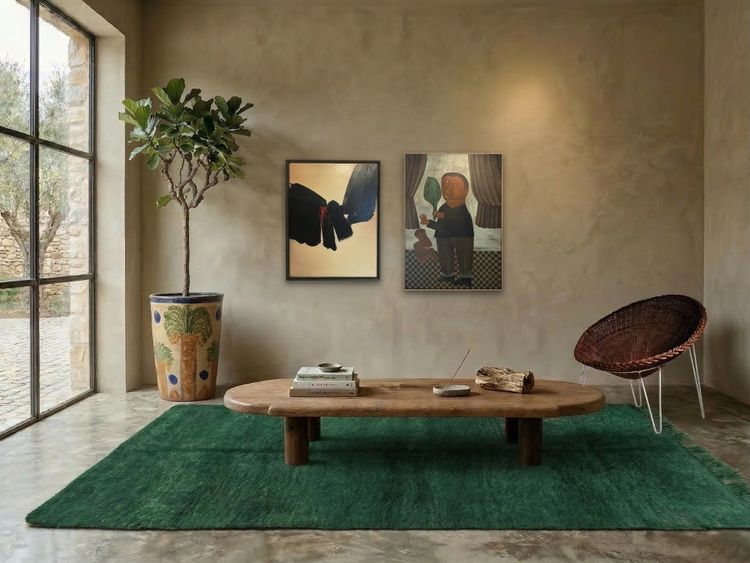 XXL oval coffee table in solid oak, cylindrical base, 1950s